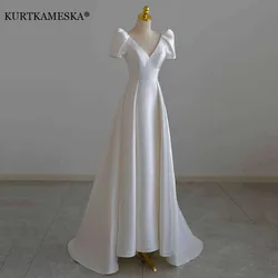 White Satin Wedding Bride Maxi Dress Elegant Long Prom Evening Guest Party Summer Dresses for Women 2022 Hepburn Style vestidos