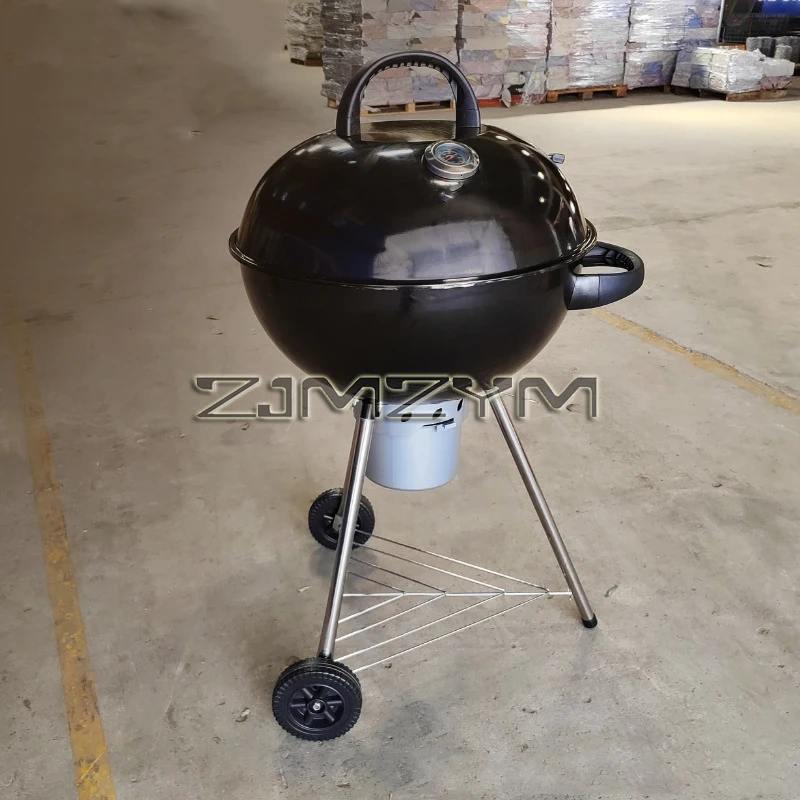 22 Inch  Round Charcoal Barbecue Grill Portable Round Smoker with Wheels for Camping Backyard Outdoor