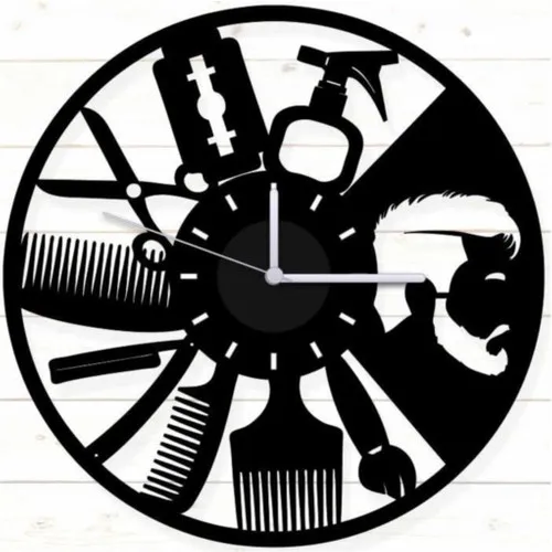 Male Hairdresser Barber Design Decorative wall clock Matte Black Wood Mdf 40x40CM wall clock часы настенные