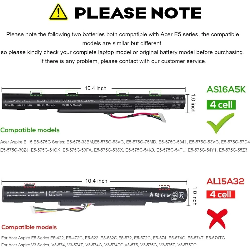Laptop Battery AS16A5K for Acer Aspire E15 E5-575 E5-575G E5-576 E5-576G N16Q2 E5-575-33BM E5-575-52JF E5-575-54E8 E5-575-54EB