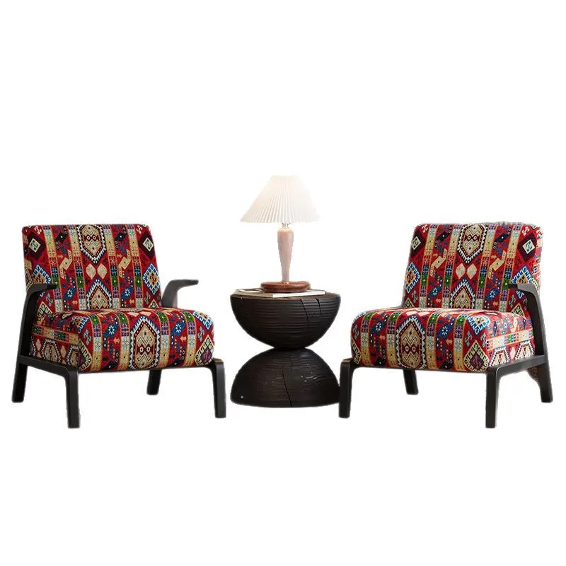 Medieval wabi-sandy wind solid wood sofa chair single sofa chair living room designer American balcony casual single chair