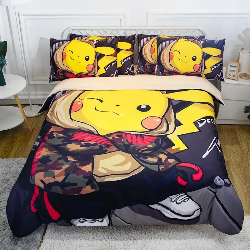 Pokemon Pikachu Bedding Set,Cartoon  Anime Quilt Cover,Bedroom Decor for Kids,Queen King Size Bedding Set,boys Girls gift