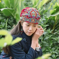 Chinese Retro Folk Style Ethnic Vintage Embroidery Flowers Travel Bandanas Red Print Hat Winter Leisure Boho Hats For Women