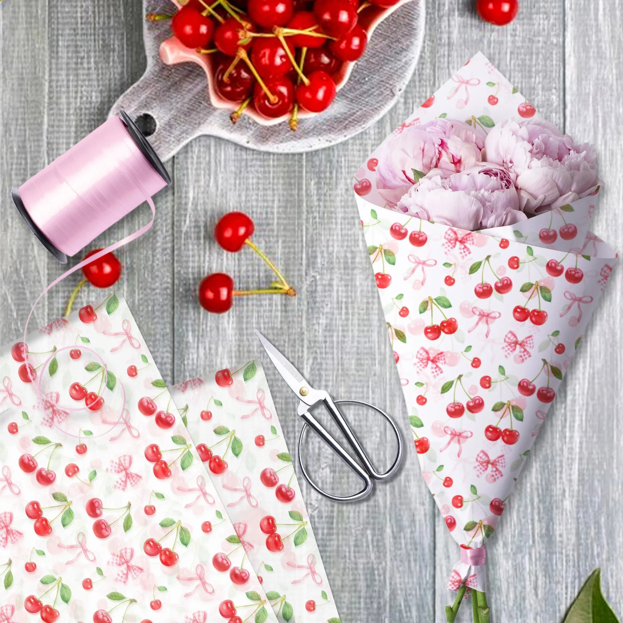 15/35 Blatt Rosa Kirschblüten-Seidenpapier Fruchtthema Geschenkpapier Dekoratives Papier für Geburtstag Hochzeit Babyparty DIY Basteln Party – Detail 4