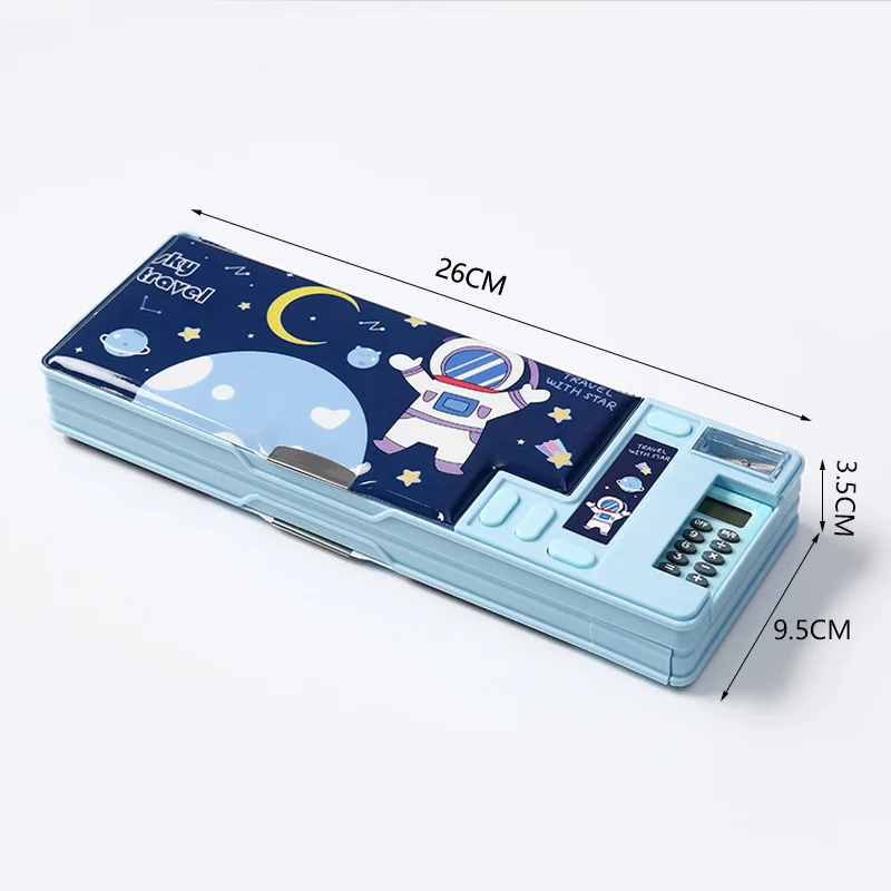 Multifunctional Calculator Pencil Box for Kids, Plastic Doub