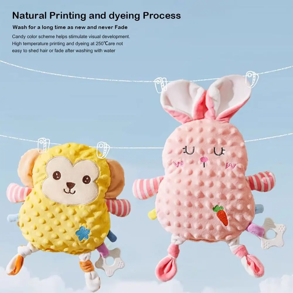 Fun Bean Velvet Fopspeen met bijtring, schattige dierenfiguren, knispergeluid, veilig en rustgevend kussen voor baby's