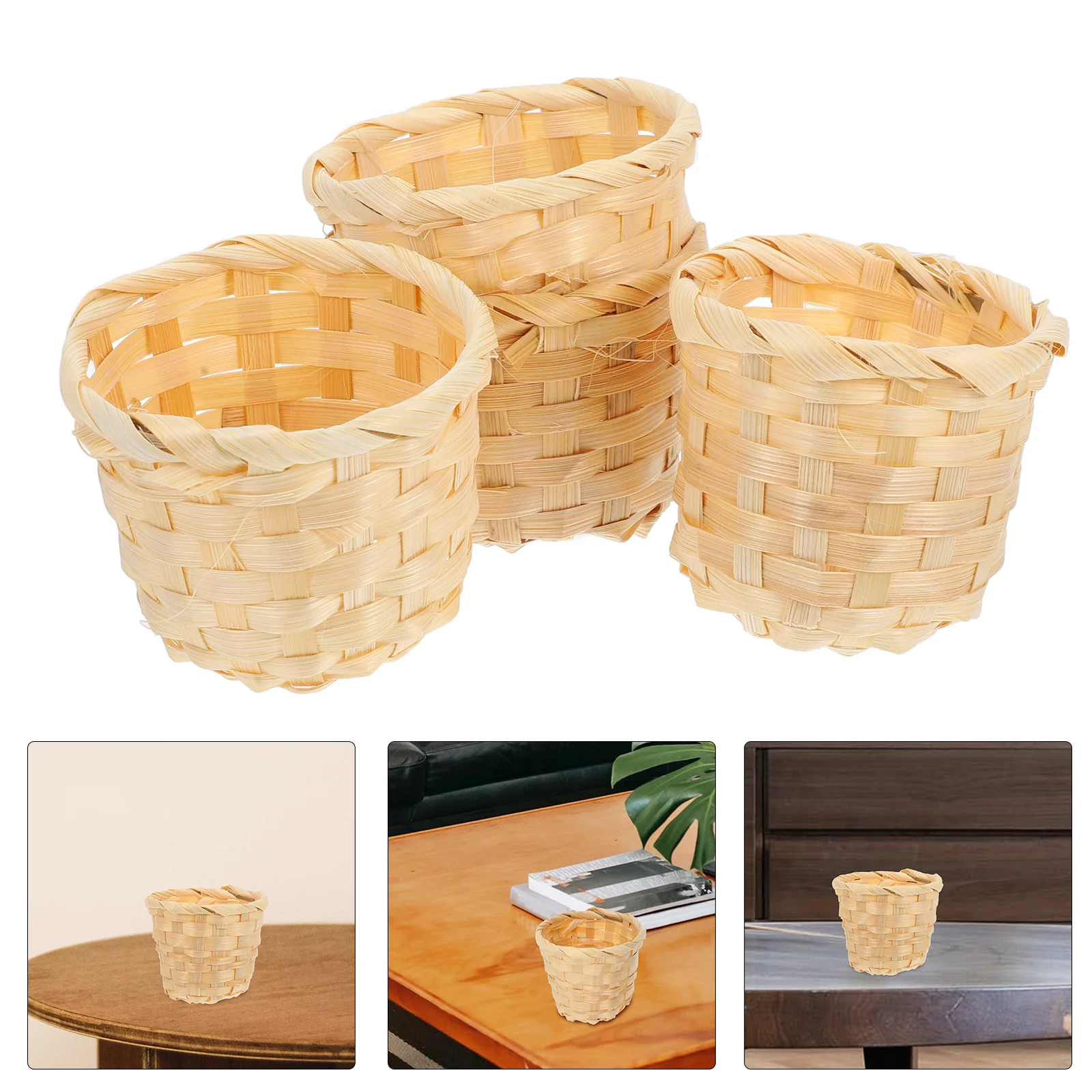 4 Pcs Small Woven Basket Storage Baby Baskets Photography Props Tiny Party Favor Container Wood Desktop