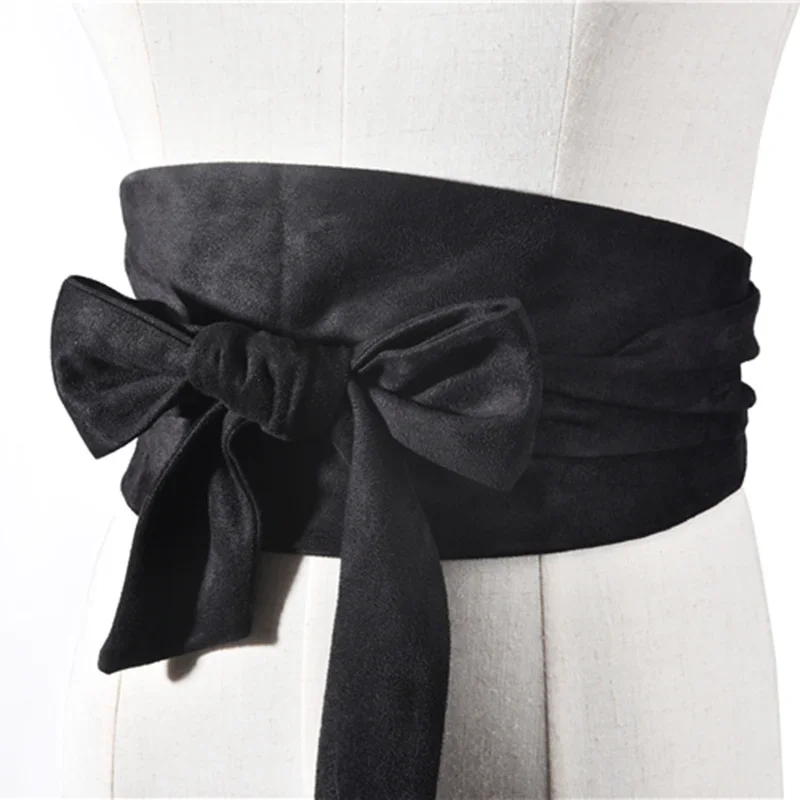 Women's Fashion Waist Belt Korean Style Suede Bow-Knot Waistband Wide Decorative