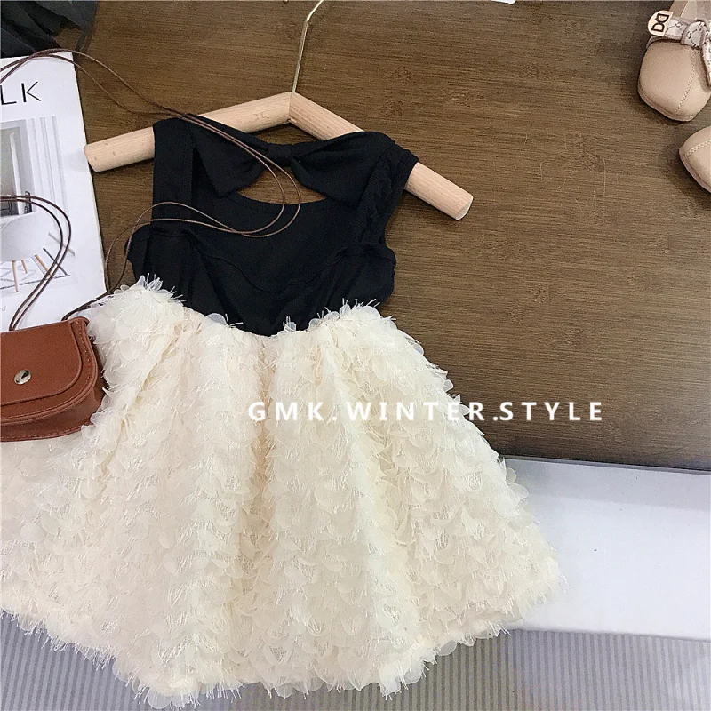 

Girls' Summer New Children's Clothing High-Quality Color-Block Bowknot Dress Girls' Tank Dress Baby Girl Dress