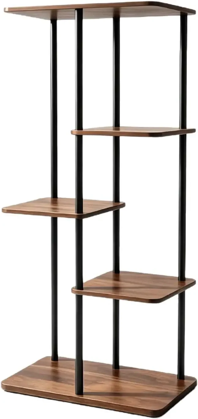 5-Tier Staggered Indoor Plant Stand – Metal with Wood-Grain Finish | Fine wood grain, thickened shelves, easy installation; suit
