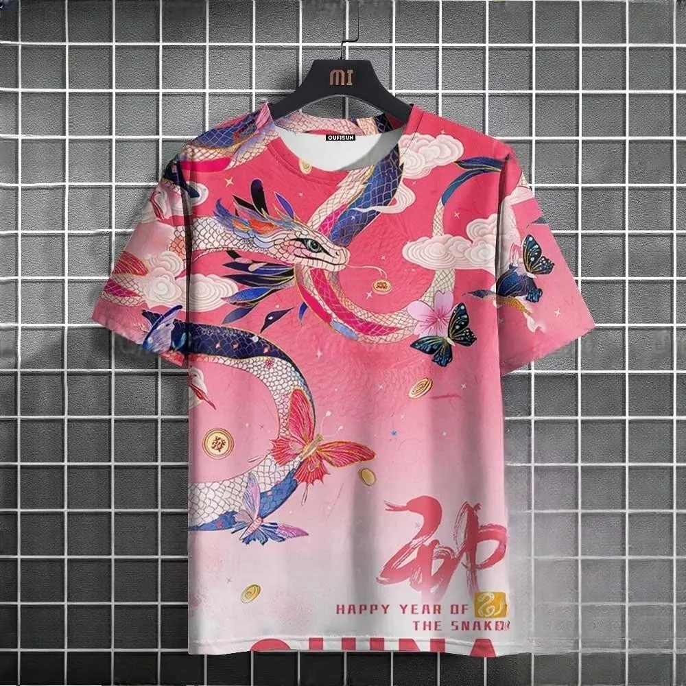 2025 Chinese New Year T-shirt, Unisex, Short Sleeved, Lucky New Year, Snake Pattern, Breathable Fabric, Popular Top