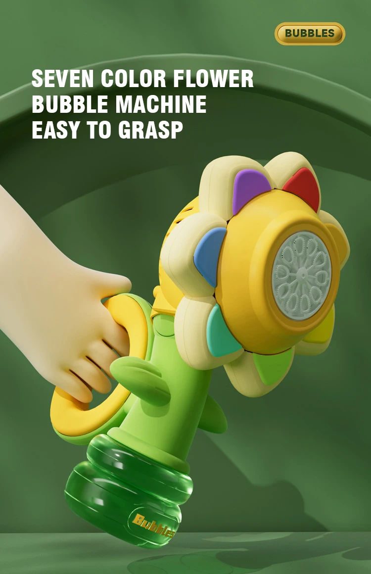 Pistola eléctrica de burbujas de girasol, máquina sopladora de burbujas de jabón con cabezal oscilante automático, juguete para exteriores, regalo de cumpleaños para fiesta de niños