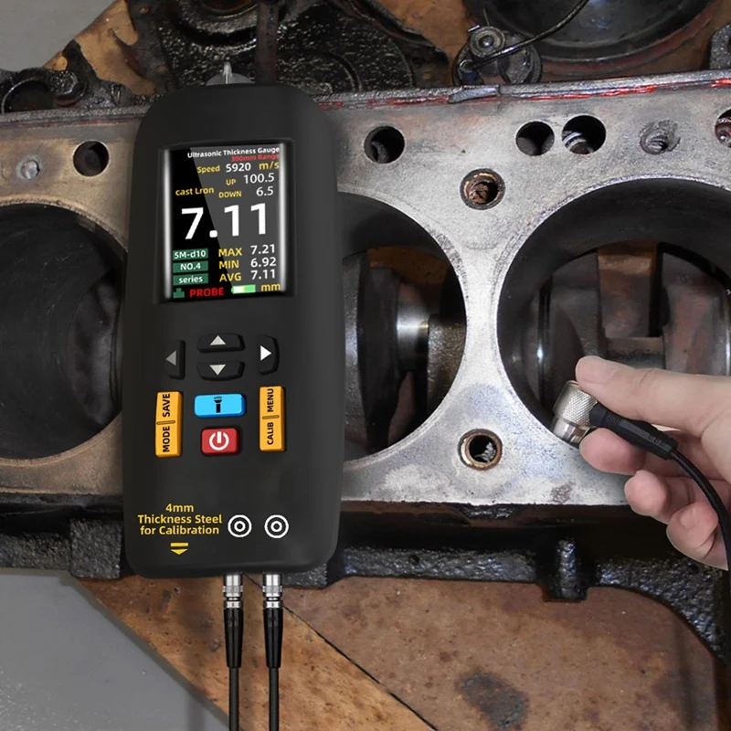 مقياس سمك بالموجات فوق الصوتية GTBL، نطاق 1-300 مم مع شاشة ملونة، مع مسبار لقياس المعدن الصلب والبلاستيك الفضي PVC