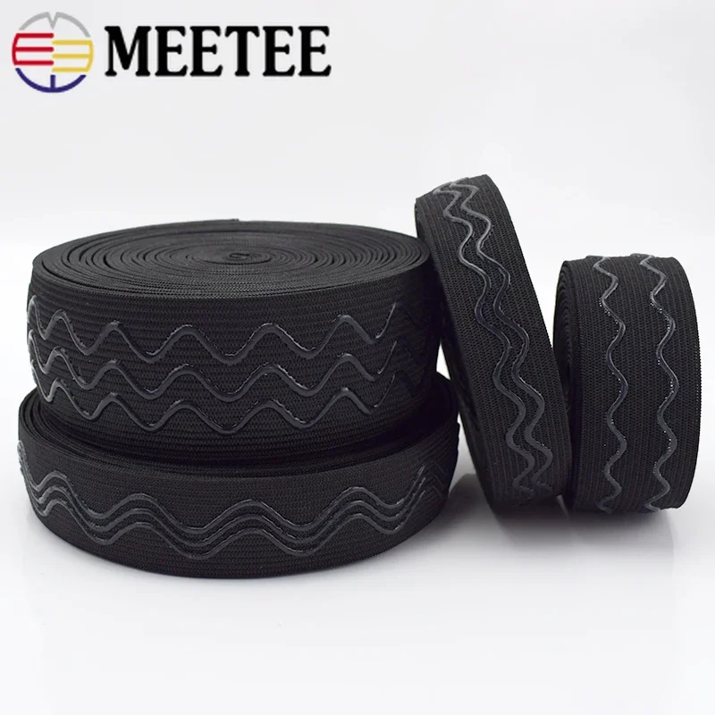 Meetee 2M/5M/10M 2-4cm Non-slip Elastic Band Wave Silicone Rubber Tapes Webbing Belt DIY Sport Clothes Wristband Sew Accessories