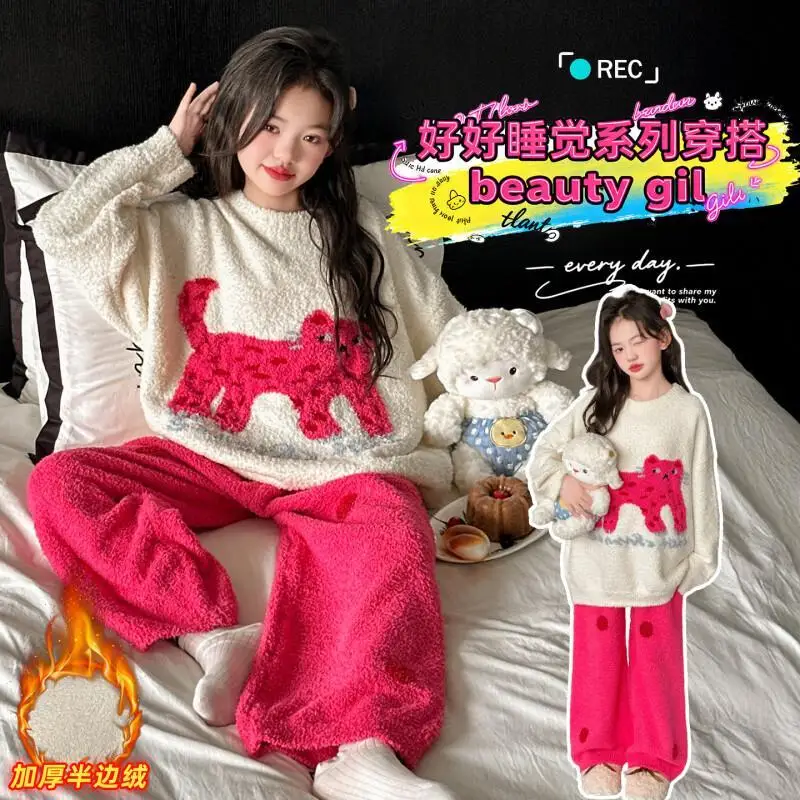 

Cute Toddler Kids Pajamas Set Fleece Loungewear Warm Winter Autumn Home Wear Soft Flannel Sleepwear for Comfortable Nightwear