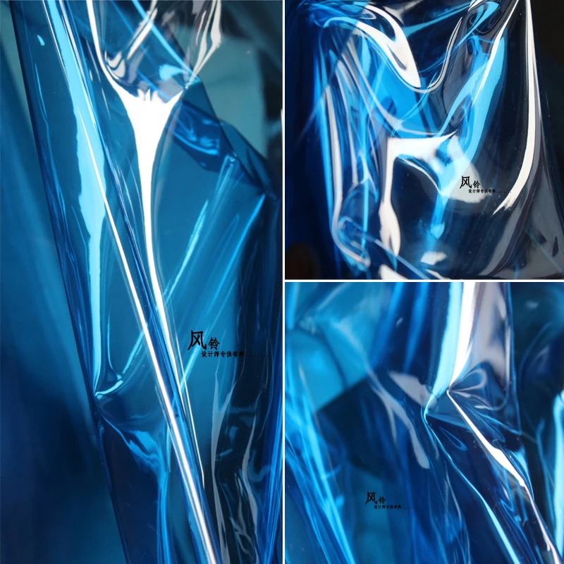 

0.2mm PVC Fabric Blue Liquid Plastic TPU Film DIY Background Decor Waterproof Raincoat Bags Coat Clothes Designer Fabric