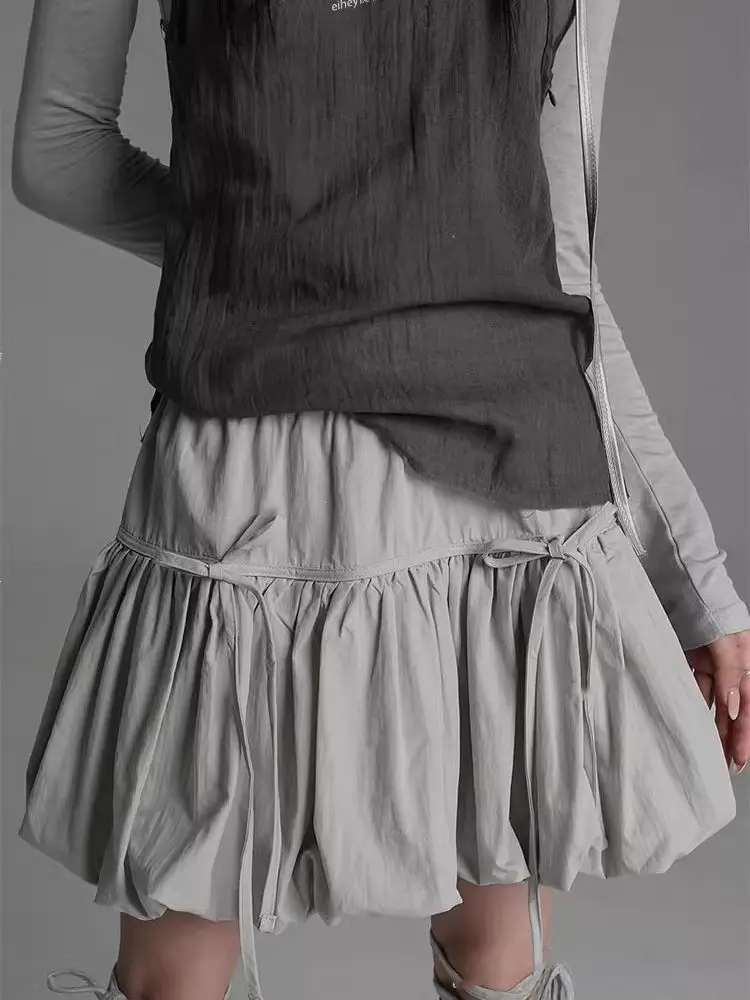 

Повседневная высокая сексуальная серая юбка-фонарь с бутоном цветка, 2024, юбки с бутоном цветка-фонариком, Harajuku Faldas Mini