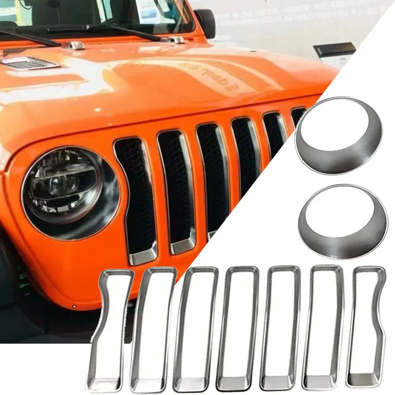 Car Front Grill Insert Grille Cover For Jeep Wrangler JL 2018-2022 Front Grille Mesh Inserts & Headlight Cover Frame Auto Parts