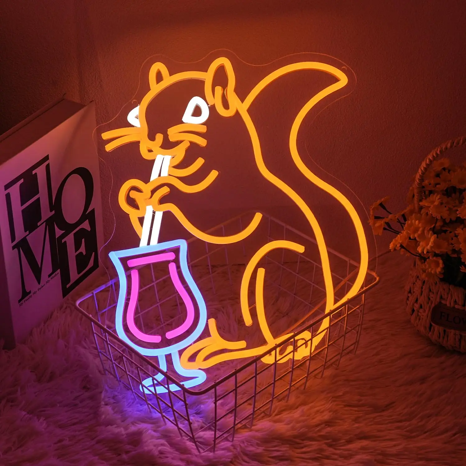 

Squirrel Cocktail Neon Sign LED Bar Decor USB Powered for Home Man Cave Game Room Wall Art Gift