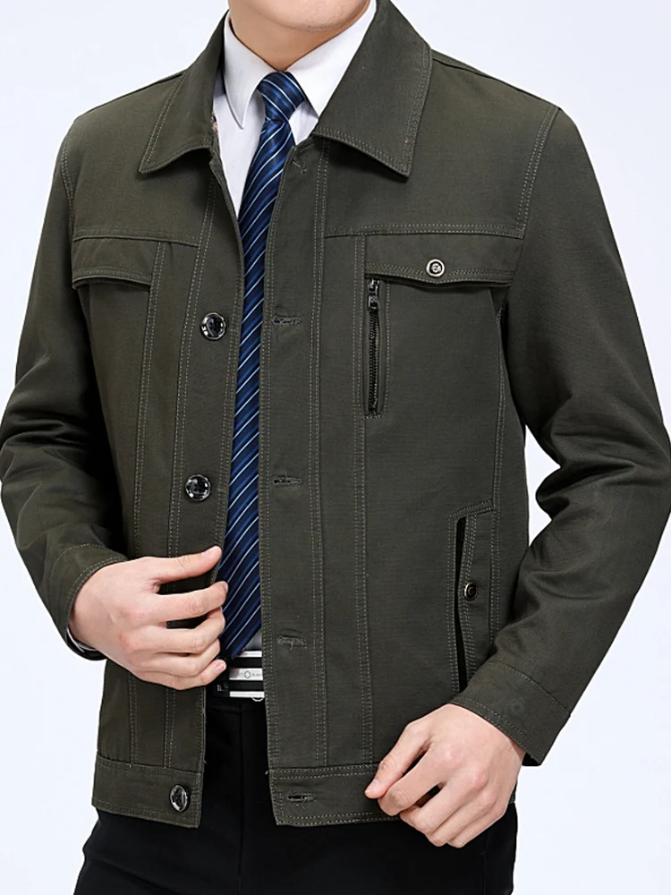 

Men's Cotton Jaet Spring Autumn Loose Fit Lightweight Outerwear Breathable Faionable Urban Sle Long Sve Button Decor