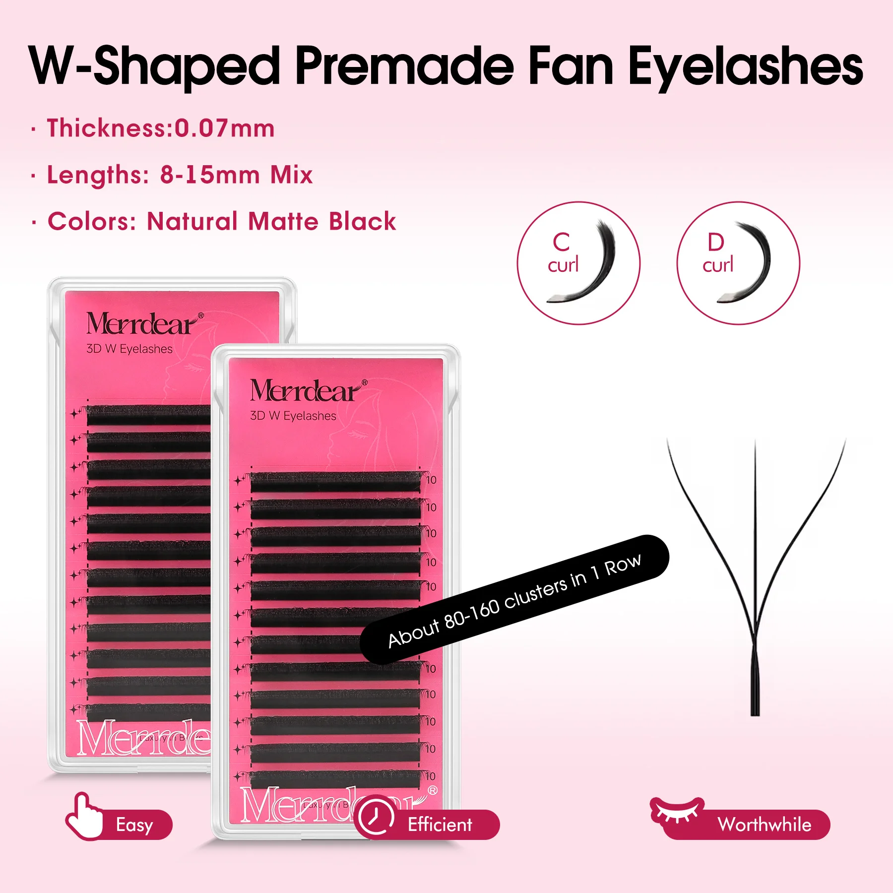 Merrdear 3D W-Shaped Eyelashes Extensions W Shaped Lashes Soft Like Human Hair Premade Volume Fans Eyelash Supplies
