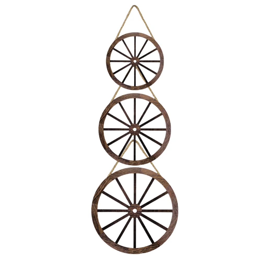 

3Pcs Vintage Wood Wall Decor Rustic Wooden Wheel Art Decorative Wall Hanging for Home Office Garden Decor