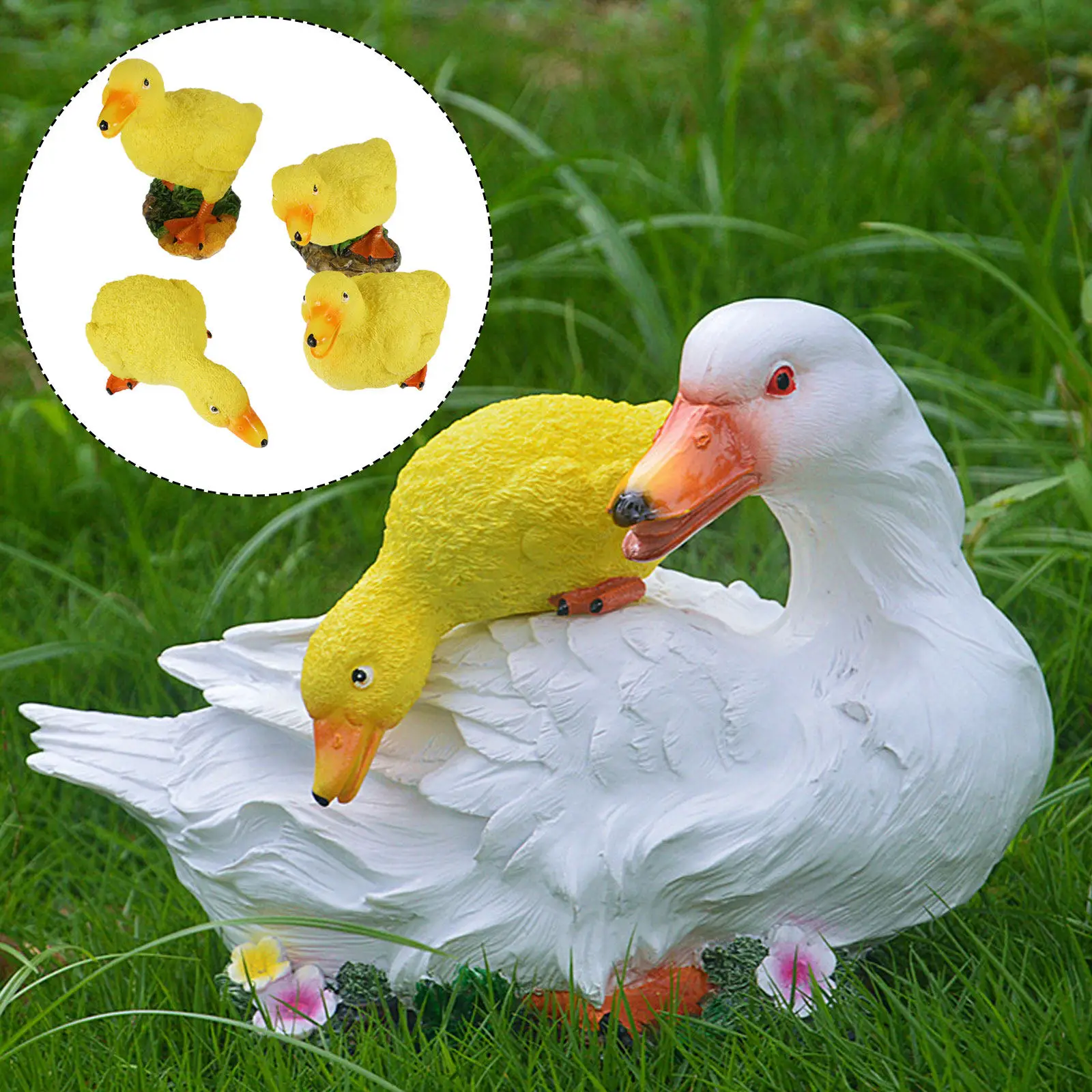 4pcs Cute Yellow Resin Duck Decor Set for Garden, Courtyard, Indoor Tabletop & Landscape Decoration