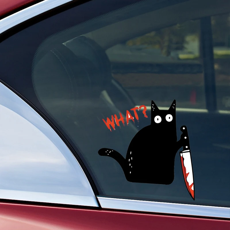 سكين القطة المضحكة - القطة السوداء ما ملصق - رسم الملصق - السيارات، الحائط، الكمبيوتر المحمول، الخلية، ملصق الشاحنة للنوافذ، السيارات، #4