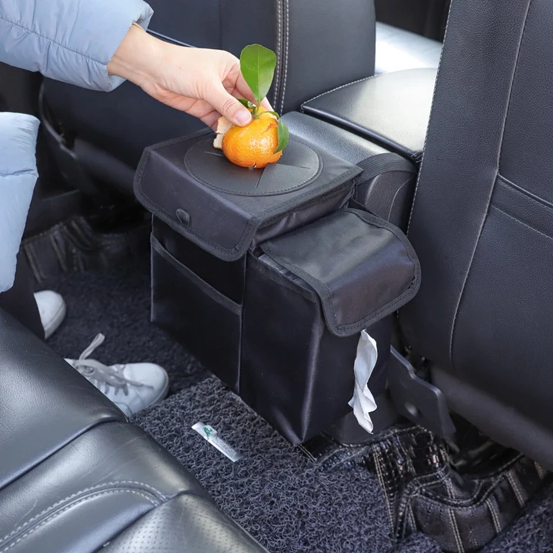 Car Trash Can With Paper Towel Holder, Multifunctional Hanging Foldable Waterproof Car Trash Can, Car Storage Bag