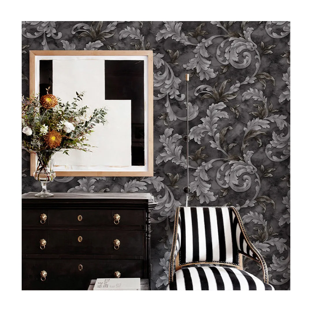 3D Damask Wallpaper Victorian Scrollwork Vintage Elegant Floral Baroque Wallcovering Roll for Living Room Bedroom Home Decor
