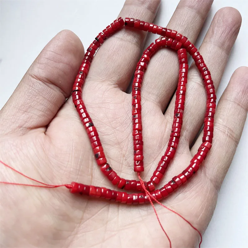 

2*4MM Red Coral Heishi Rondelle Olivary Tube Natural Stone Spacer Beads 15 Inch for DIY Necklace Accessories Bracelet