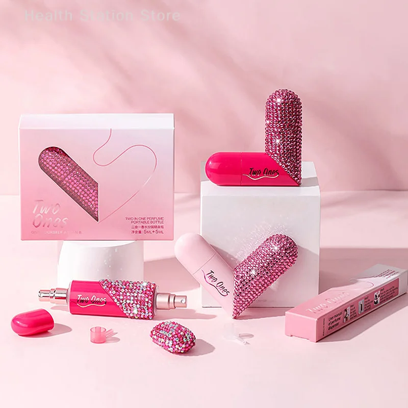 

Portable 2in1 Travel Perfume Bottle 5ml+5ml Heart Shaped Refillable Atomizer Double Head ABS Mini Fragrances Dispenser