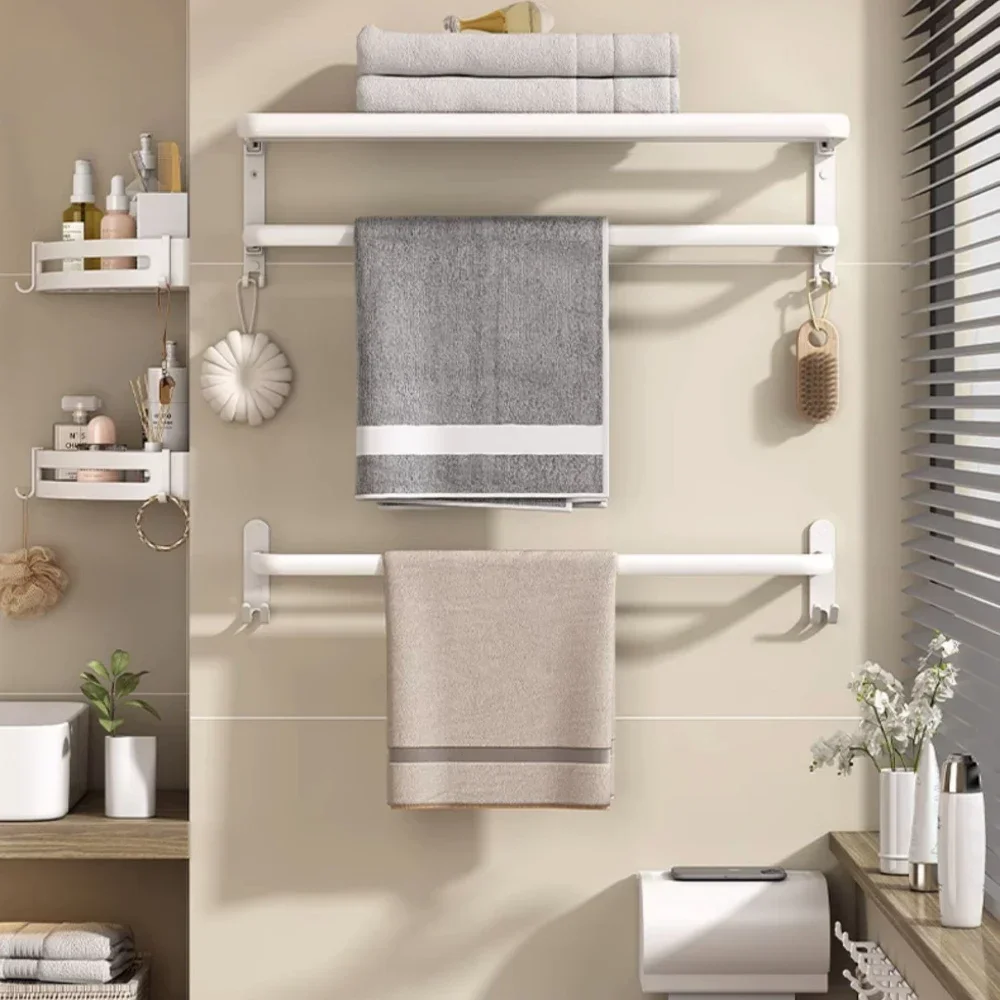 Space Aluminum White Color Towel Rack Bathroom Double Corner Shelves Towel Bars Paper Box Toilet Brush Holders Bathroom Hardware