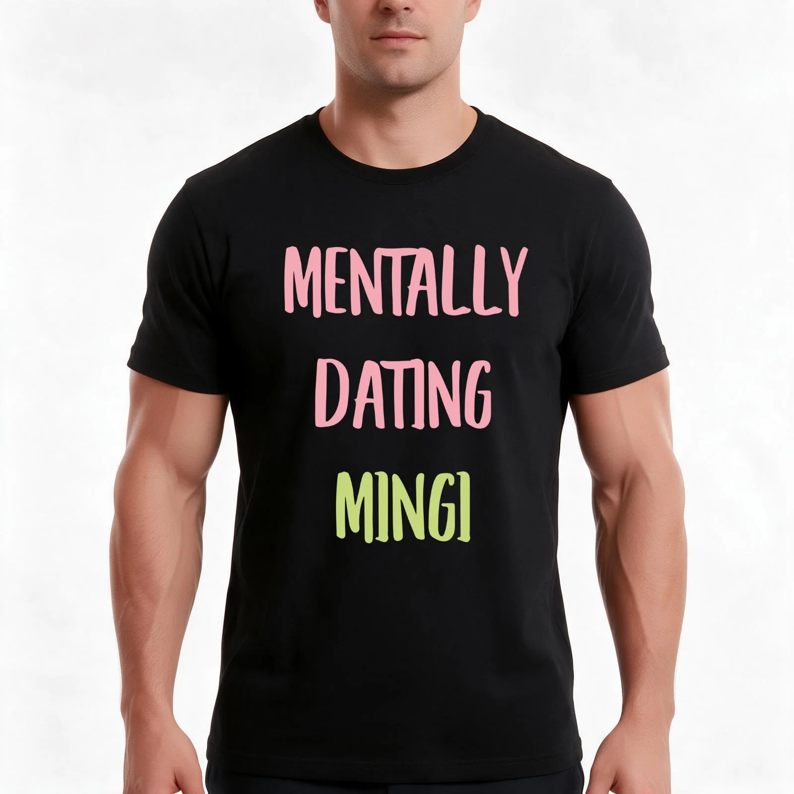 Mentally dating ATEEZ Mingi typography T-Shirt, Summer Casual Cotton Tee, Oversized Streetwear Tops, Vintage Graphic Print