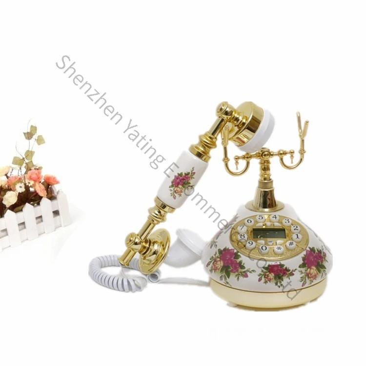 Ceramic antique phone hands-free backlight bedroom living room European pastoral rope family fixed landline 507