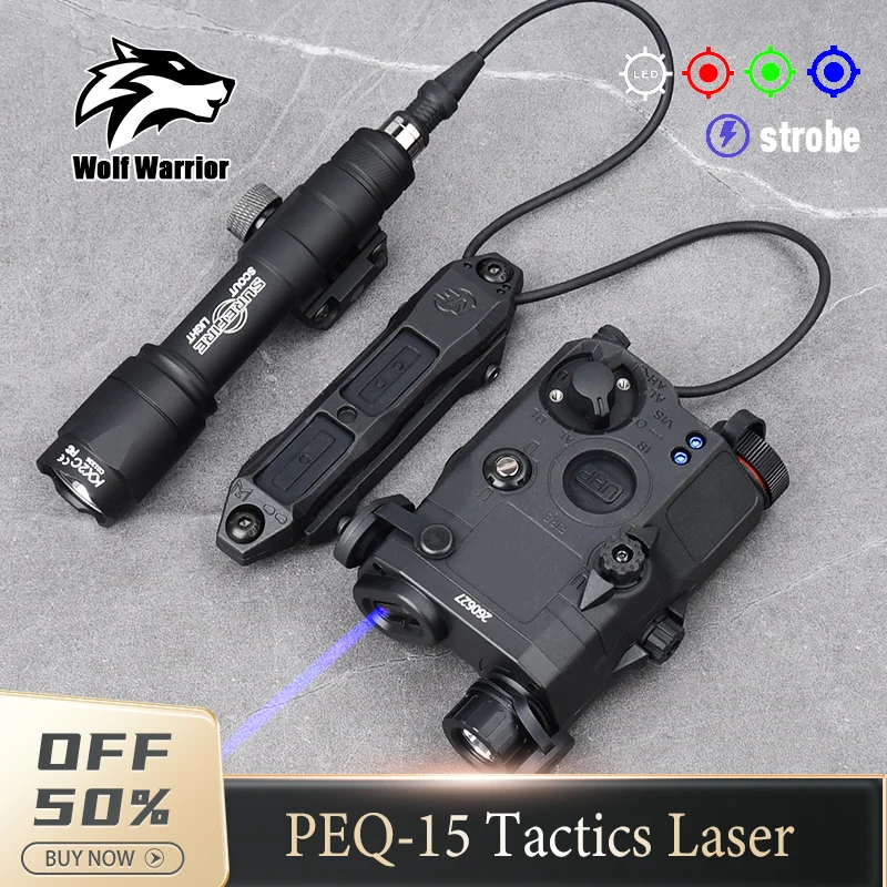 

WADSN Tactical PEQ 15 Red Green Laser With WMX200 Flashlight IR LED Rollover Folding Base Fit 20mm Rail Hunting Airsoft Light