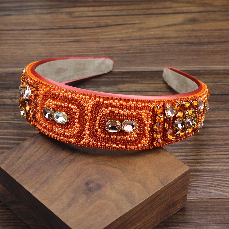 Handmade Boho Hair Accessories Luxury Full Blue Pink Orange Crystal Beaded Hairbands Rhinestone Bling Headbands For Women