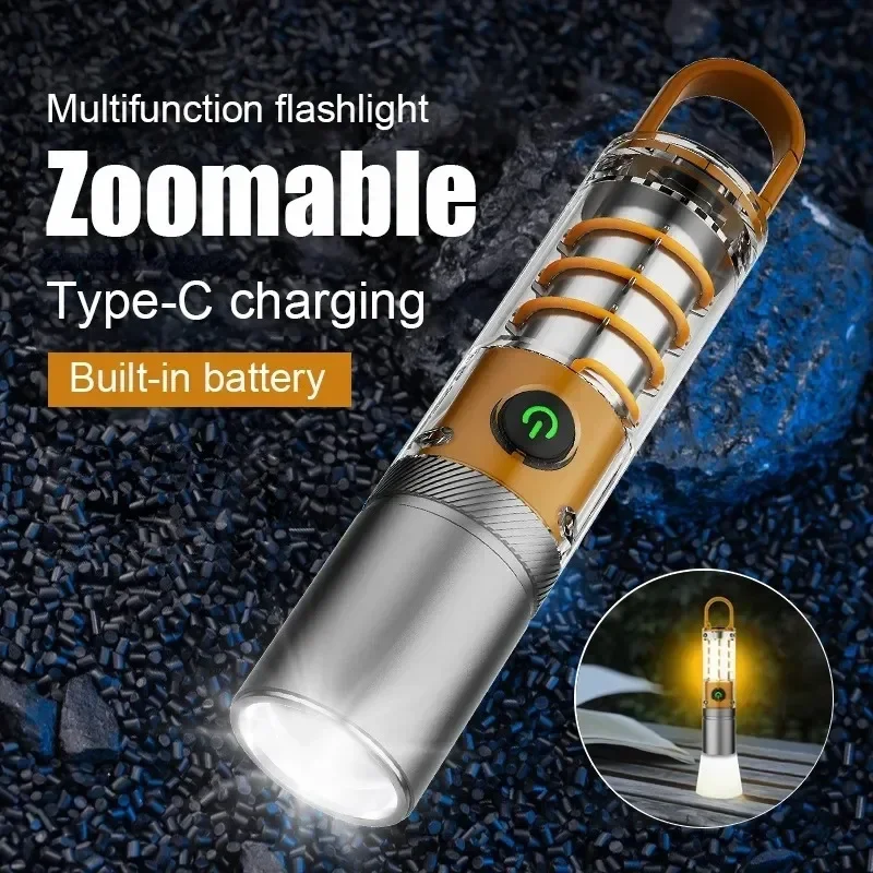 Mini High Power Flashlight Portable Thread Breathing Light Telescopic Zoom Waterproof Home Outdoor Camping Daily Emergency Torch