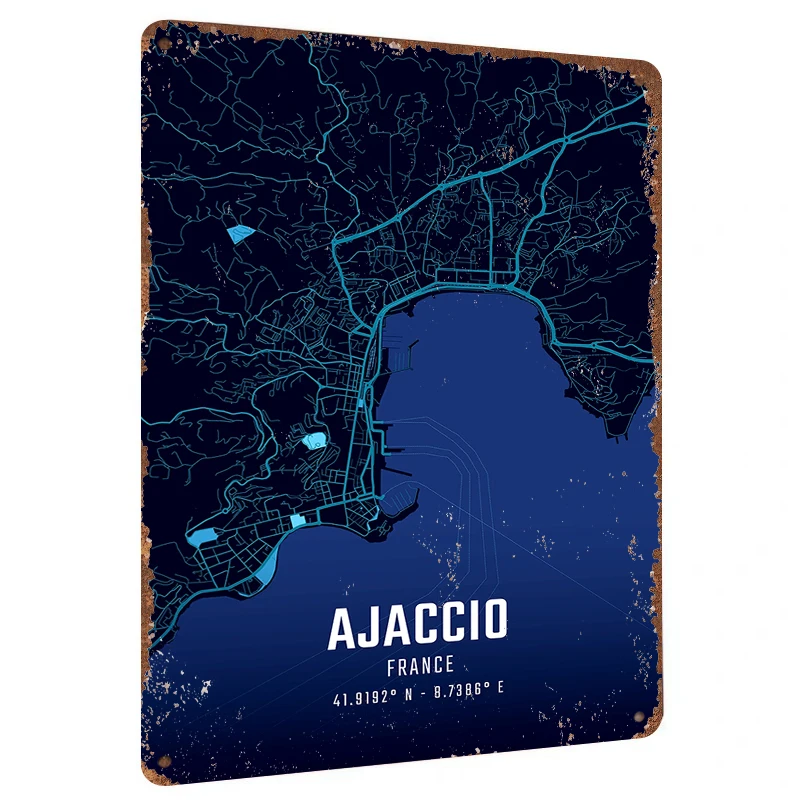 Ajaccio Francia mapa de la ciudad arte pintura de estaño de Metal sala de estar estudio decoración de pared decoración minimalista moderna para el hogar