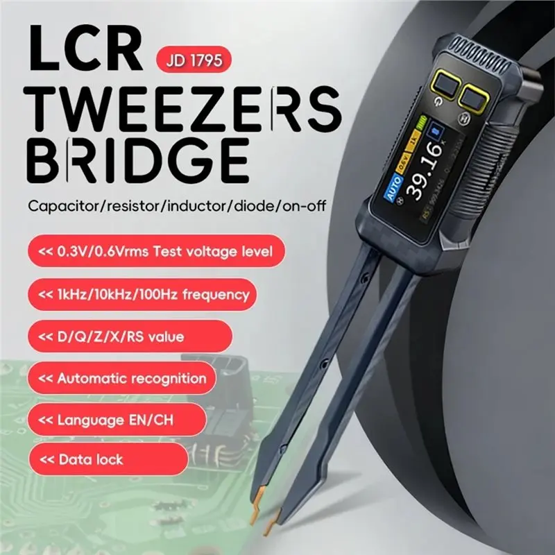 B62B Smart for LCR Bridge Tweezers Tester 100Hz/1kHz/10kHz, SMD ESR Tester for Capacitance Resistance Inductance Diode