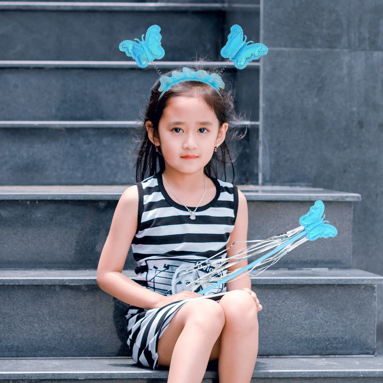 

Butterfly Fairy Costume Set Wing Skirt Headband Wand Cosplay Party Halloween Christmas Stage Performance