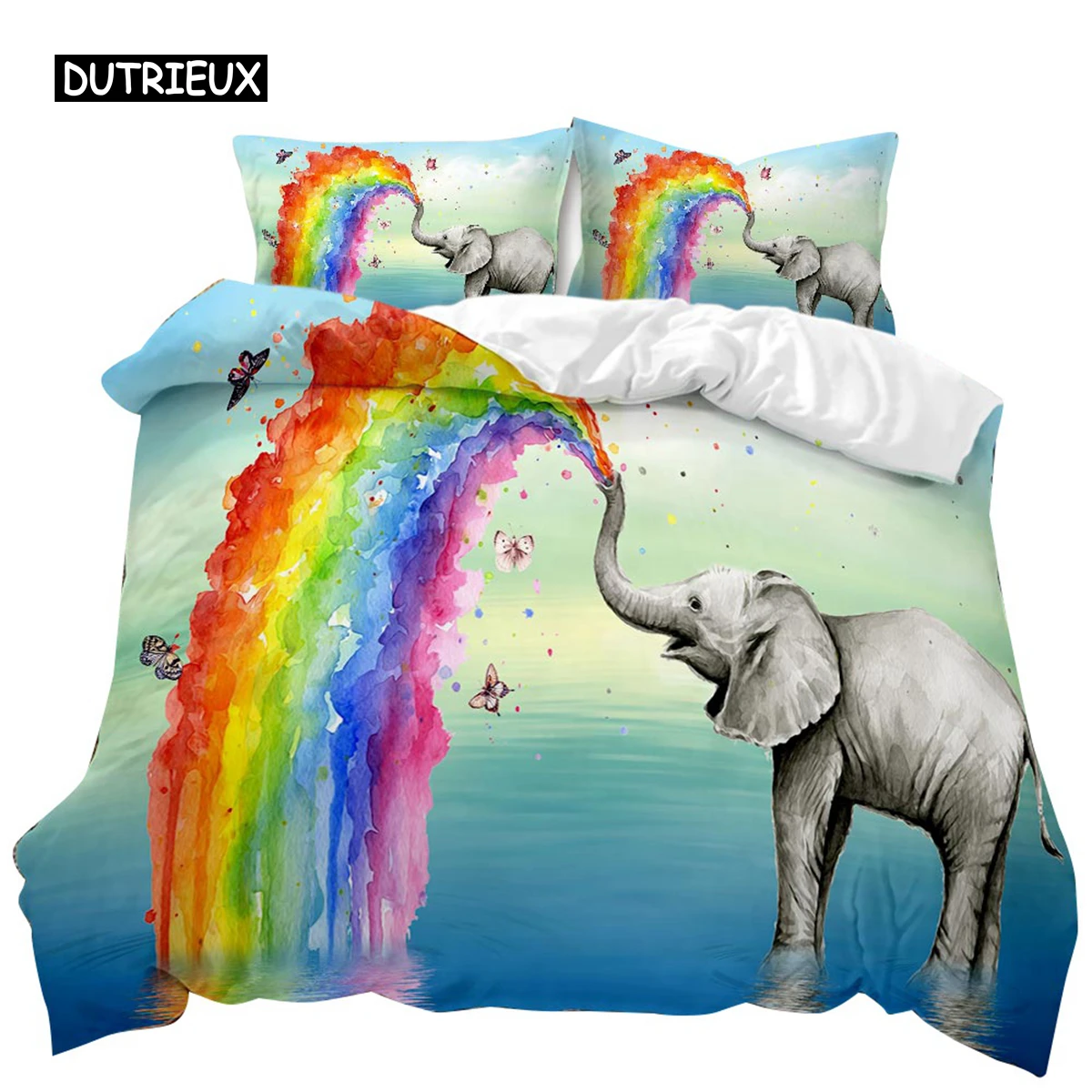 

Elephant Duvet Cover Set African Wildlife Animal Personalized Design Twin Comforter Cover Rainbow Elephant Polyester Qulit Cover