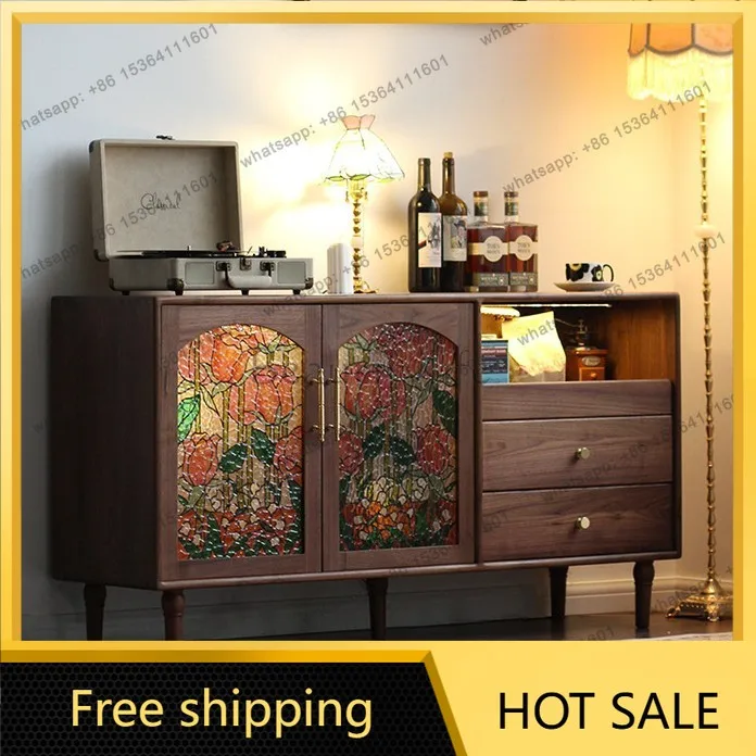 Factory Direct Sales Black Walnut Integrated Cabinet Solid Wood Retro Multifunctional Locker