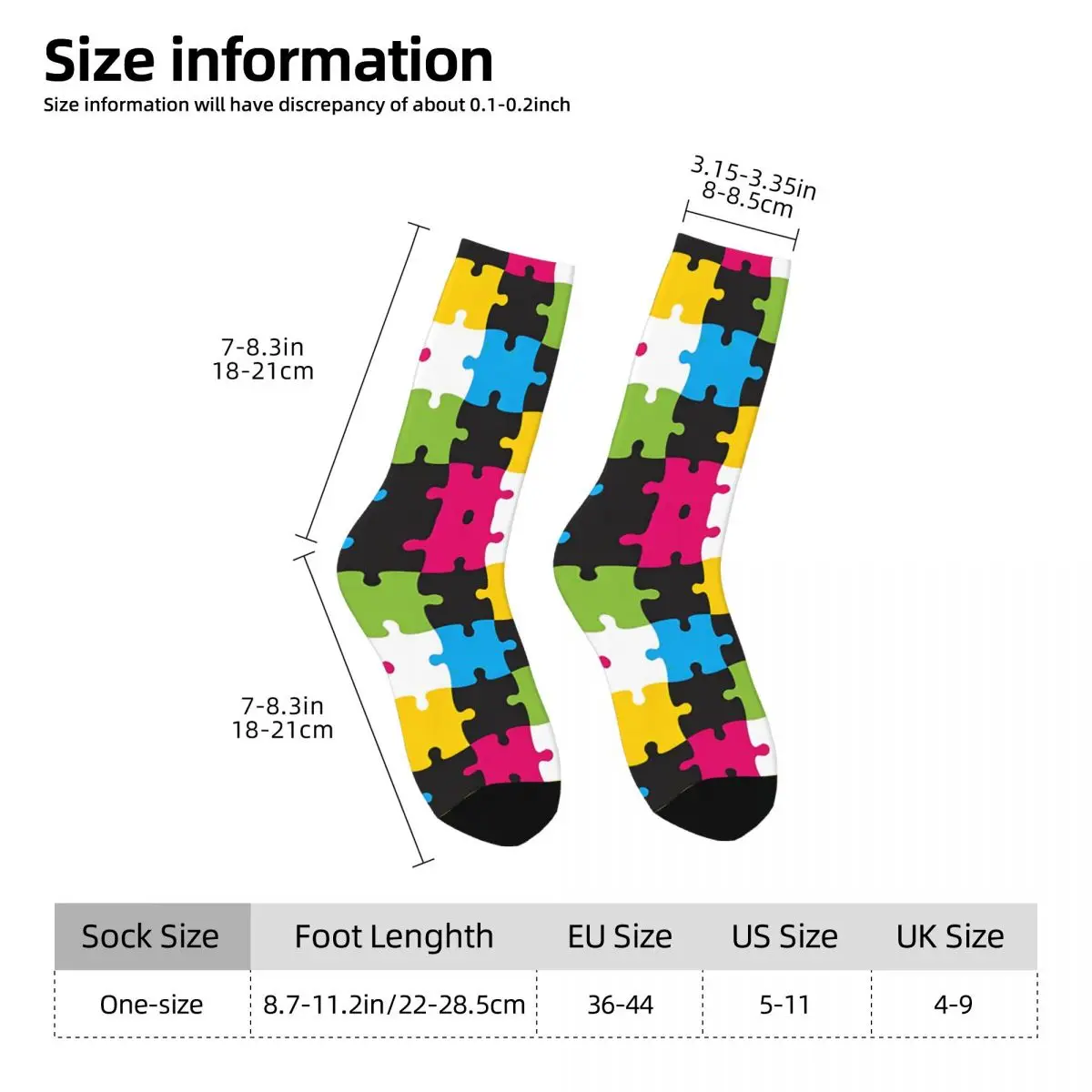 Jigsaw Puzzle Pattern Bath Mat Kawaii Socks Hiking Cartoon Pattern Socks