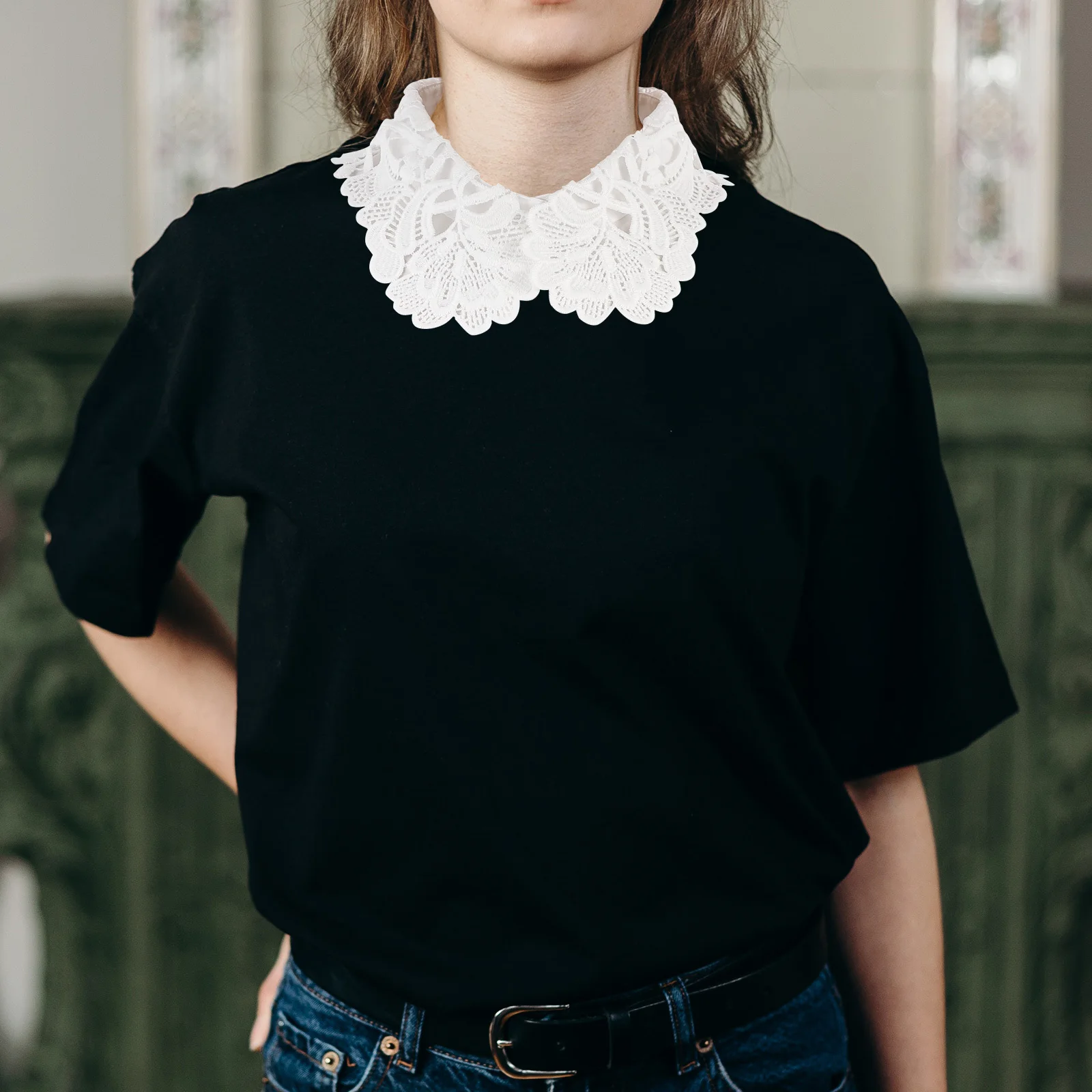 بلوزة دانتيل مزيفة للنساء قابلة للفصل وياقة قميص إكسسوار أنيق للنساء بياقة كاذبة فكرة هدية ملابس الشارع