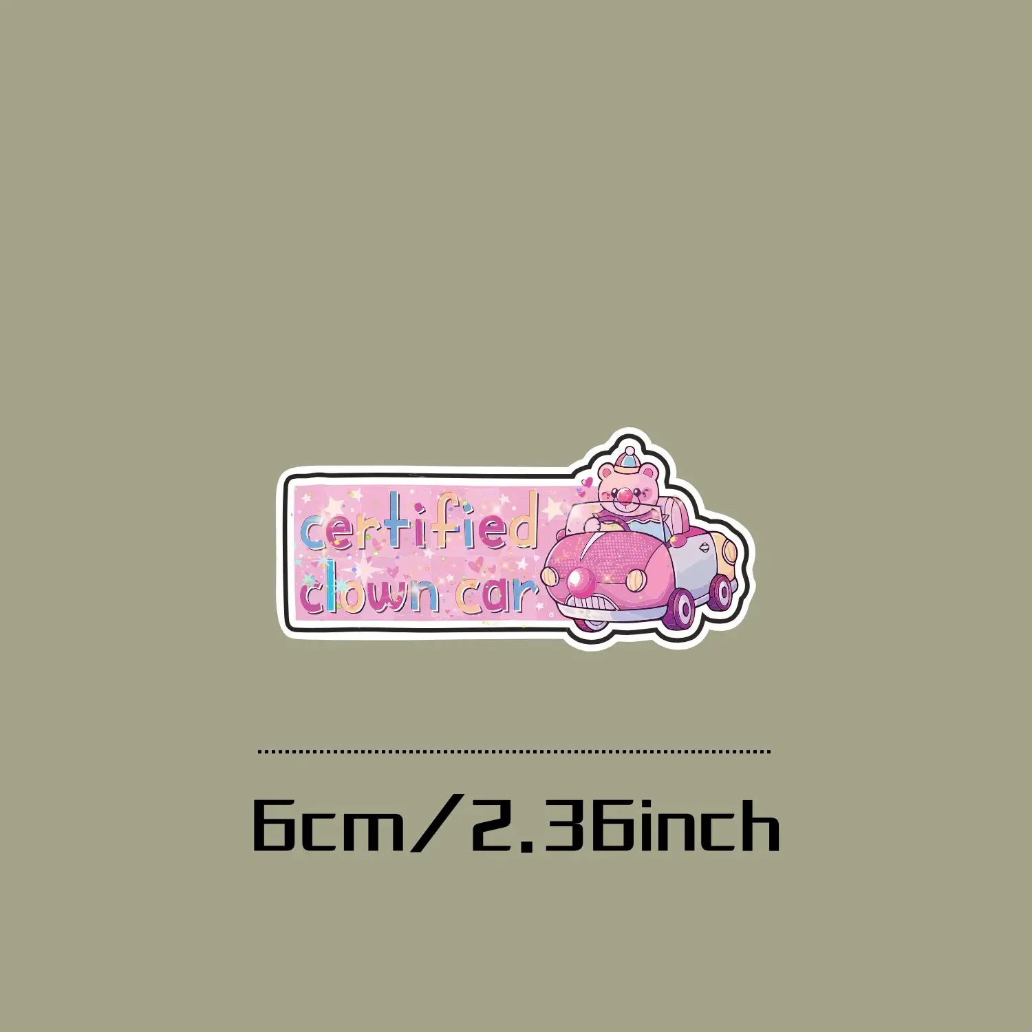 1PC Certified Clown Bear Driving Pink Car Holographic Vinyl Sticker, Waterproof Decal for Car Window Laptop Water Bottle Helmet