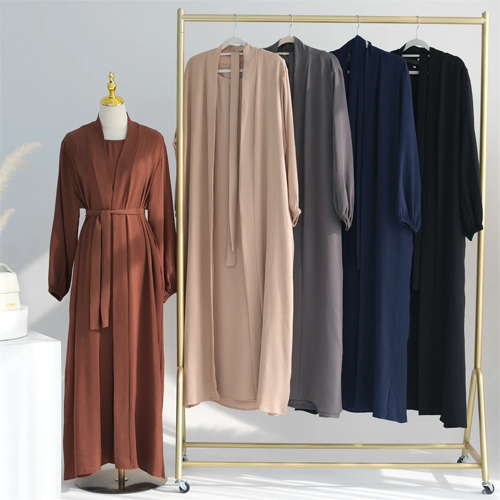 Women Open Abaya Kaftan Dubai Turkey 2 Piece Muslim\'s Set Luxury Islam Robe African Dress Kimono Morocco Clothing Caftan Fashion