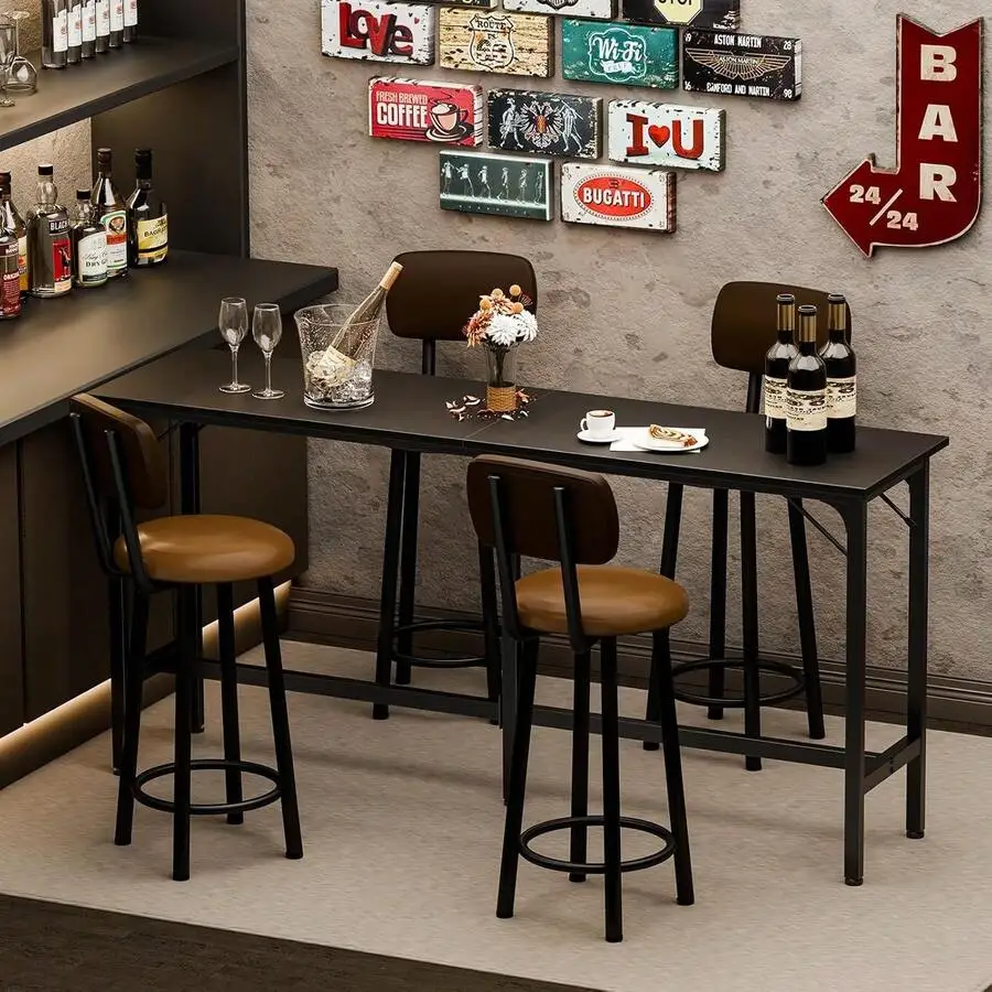 Bar Table, Counter Bar Height Pub Table, Rectangular High Top Coffee Table, Narrow Long Kitchen & Dining Counter Tables With Stu