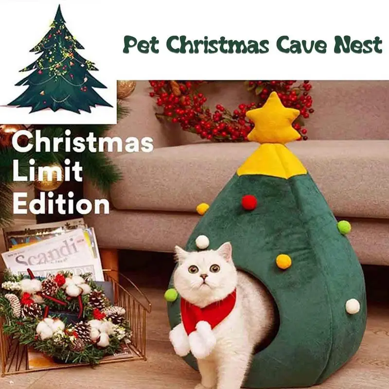 

Christmas Tree Cat House | Xmas Dog Cat Bed House | Portable Soft Nest Tree Shape Pet Indoor House Cat Cave Tent Garbage Cat Mat