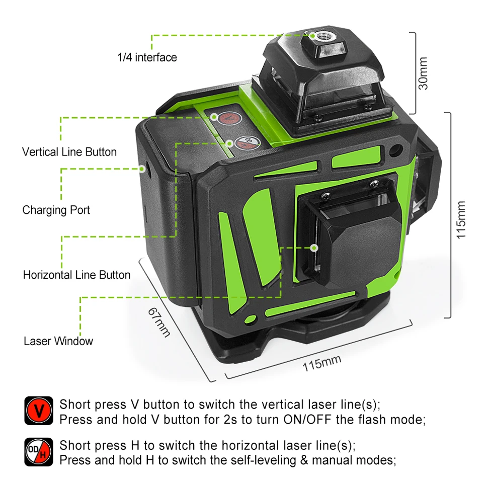 Clubiona 16 zielonych linii poziom lasera samopoziomowania 360 poziome i pionowe Super mocny Laser z zielonym strumieniem poziom lasera